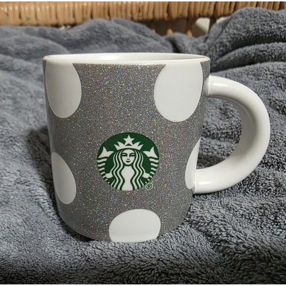 STARBUCKS 2019 Silver Sparkle Polka Dots COFFEE Demi ESPRESSO 3oz Mini Mug - Picture 2 of 5